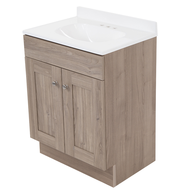 Project Source 24.5-In Forest Elm Engineered Wood 1-Sink Freestanding Bathroom Vanity with White Cultured Marble Top