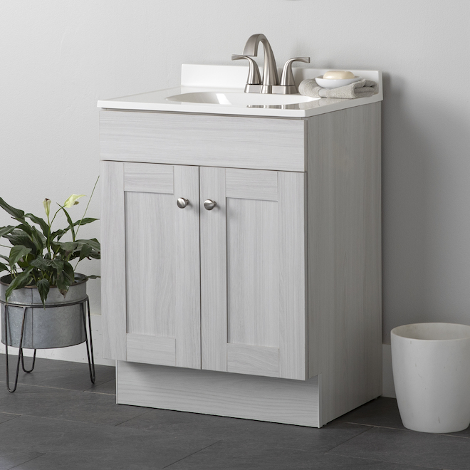 Project Source 24-In Off-White Engineered Wood 2-Door Single Sink Bathroom Vanity with White Cultured Marble Top