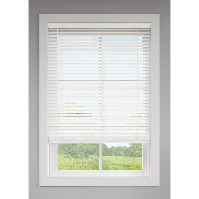 LEVOLOR 2-in White Strap Faux Wood Cordless 59-in x 64-in