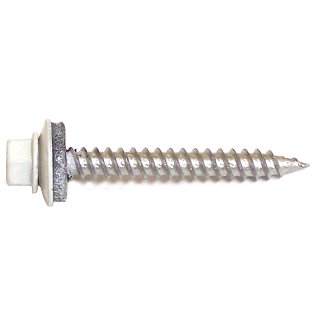 Reliable Fasteners Coloured Roof Metal Screws with Neoprene Washer - #9 x 2-in L - White Hex Head - 500 Per Pack