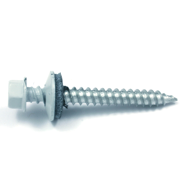 Reliable Fasteners Roof Metal Screws - Bone White Hex Head - Steel and Naoprene Washer - #9 dia x 1-in L - 100-Pack