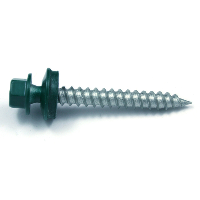 Reliable Fasteners Roof Metal Screws - Forest Green Hex Head - Steel and Naoprene Washer - #9 dia x 1-in L - 100-Pack