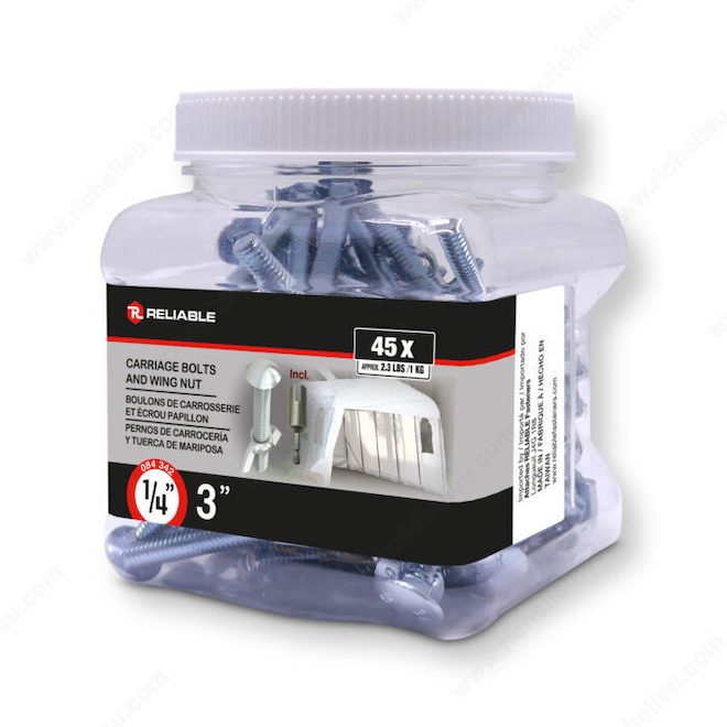 Reliable Fasteners Round Head Carriage Bolt Wing Nuts - 1/4-20 Dia x 3-in - Zinc-Plated - 45 Per Pack
