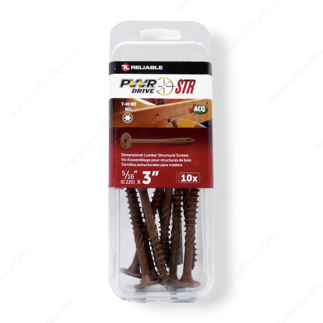 Reliable PWR Drive STR Structural Screws 5/13 x 3-in - Brown - Box of 10