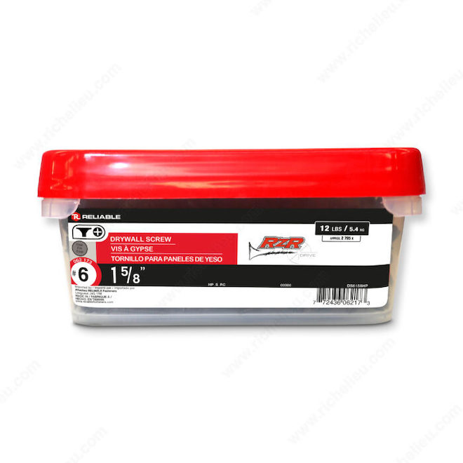 Reliable RzR Drywall Screws with Crossheaded Tip and Flat Head #6 x 1 5/8 - 12-lb Box