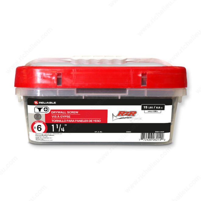 Reliable RzR Drywall Screws with crossheaded tip and flat head #6 x 1 1/4 - 15-lb Box