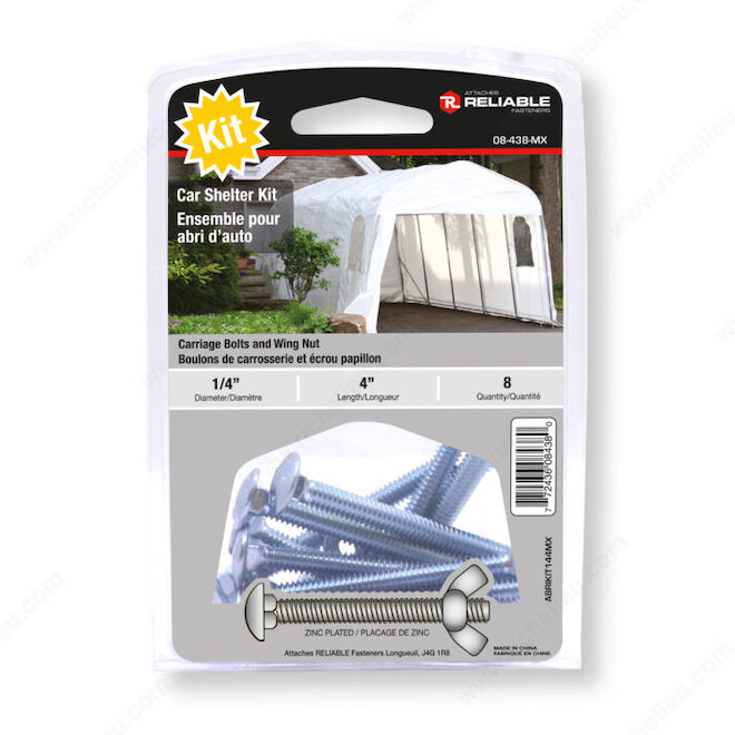 Reliable Carriage Bolts and Wing Nuts 1/4 x 4-in Zinc-Plated - 8 Pack