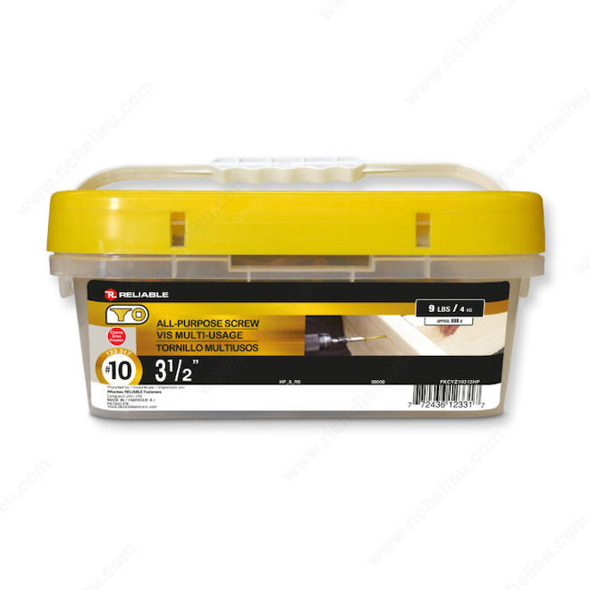 Vis multi-usage Reliable no 10 x 3 1/2 po, zinc jaune, boîte 9 lb