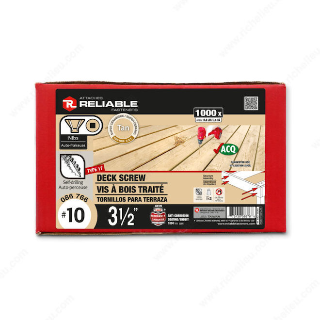 Reliable Deck Screws #10 x 3 1/2-in - Tan - Box of 1000
