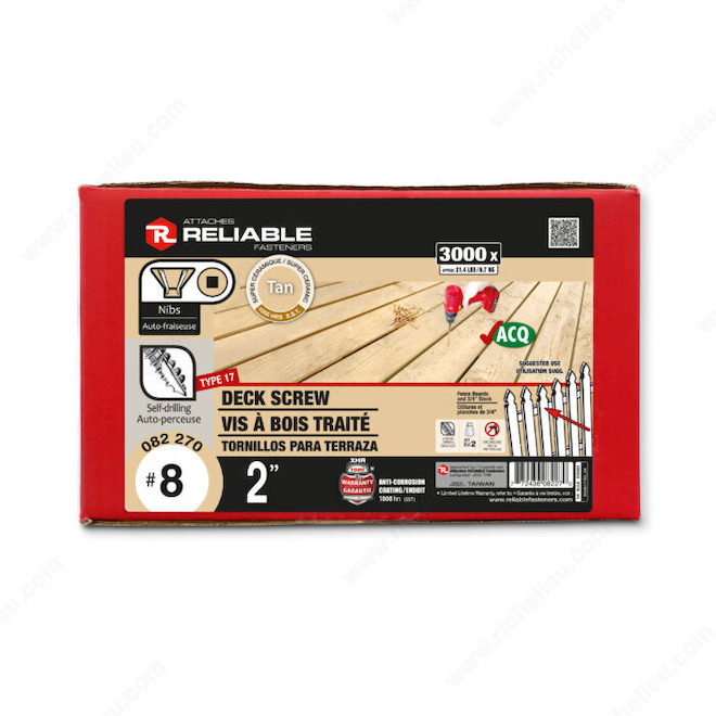 Reliable Deck Screws #8 x 2-in - Tan - Box of 3000