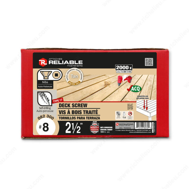 Reliable Deck Screws #8 x 2 1/2-in - Tan - Box of 2000