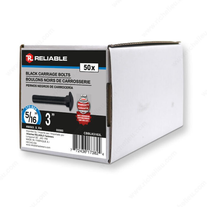 Reliable Carriage Bolts 5/16 x 3-in in Stainless Steel - Box of 50