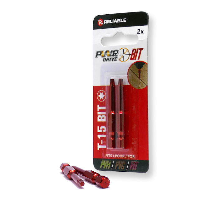 Reliable PWR DRIVE T-15 Bits for Impact Drivers - Red Zinc - Pack of 2