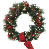 Couronne artificielle, décorée, illuminée par pile, 30