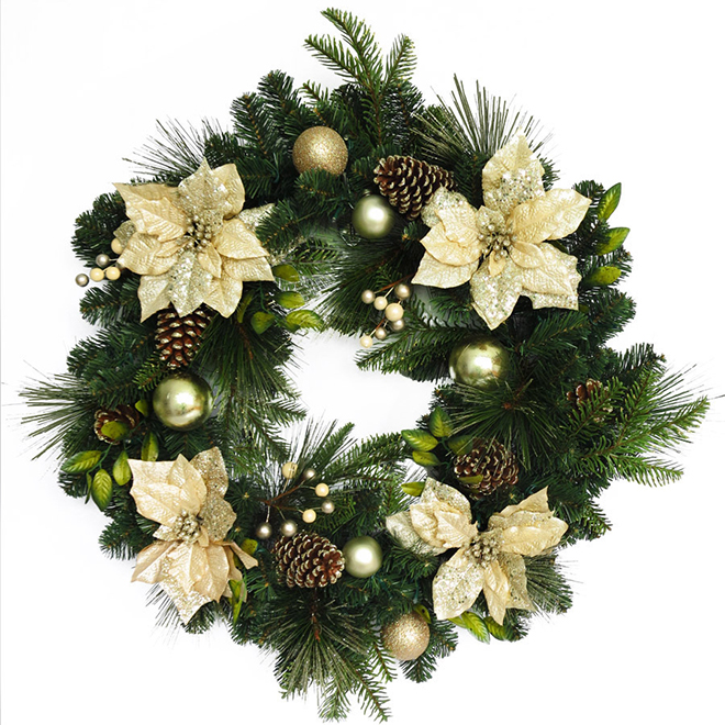 HOLIDAY LIVING Wreath with Golden Poinsettias - 30