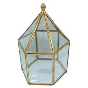 Lanterne en verre et métal, 51/2" x 6" x 9 1/2", or