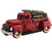 Decorative Truck with Tree - 13 x 5.25 x 6.5" - Resin - Red