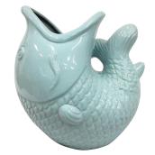 Pot en céramique, poisson, 16,5" x 14" x 17", bleu clair