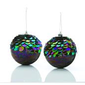 Boules de Noël Holiday Living à paillettes iridescentes, polystyrène/plastique, ensemble de 2