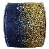 Holiday Living Polyester Ribbon - Chill Factor - 2.5-in x 10 Yards - Blue and Gold