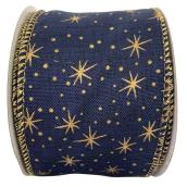 Holiday Living Polyester Ribbon with Stars - Chill Factor - 2.5-in x 10 Yards - Blue and Gold