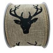 Holiday Living Polyester Ribbon - Reindeer - Rustic Tidings - 2.5-in x 10 Yards - Natural