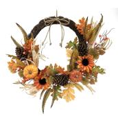 Holiday Living 1-Pack 22-in Sunflower and Pumpkin Indoor/Outdoor Artificial Halloween Wreath