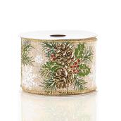 Holiday Living 1-Pack 2.5-in W x 30-ft L Multicolour Ribbon - Snowflakes and Pinecones