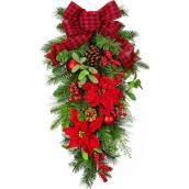 CELEBRATIONS BY L&CO Indoor Artificial Christmas Teardrop Wreath Red Poinsettia and Green 28-in
