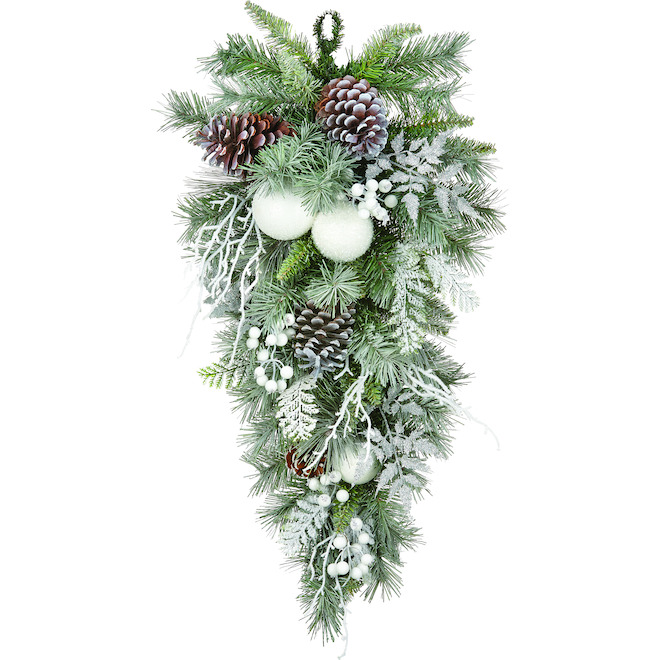 Holiday Living 1-Pack 28-in Indoor Green and White Artificial Christmas Teardrop Wreath