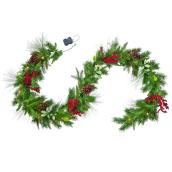 Holiday Living Indoor Pre-Lit 9-ft Red Berry Garland with Warm White LED Lights