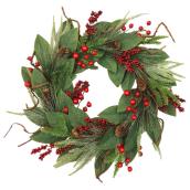 CELEBRATIONS BY L&CO 1-Pack 22-in Indoor Green Leaf and Berry Artificial Christmas Wreath