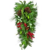 Holiday Living 1-Pack 28-in Indoor Green and Red Artificial Christmas Teardrop Swag with Eucalyptus Leaves