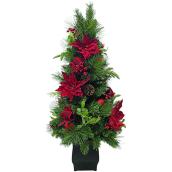 Holiday Living 4-ft Pre-Lit Artificial Christmas Tree with Red Poinsettia