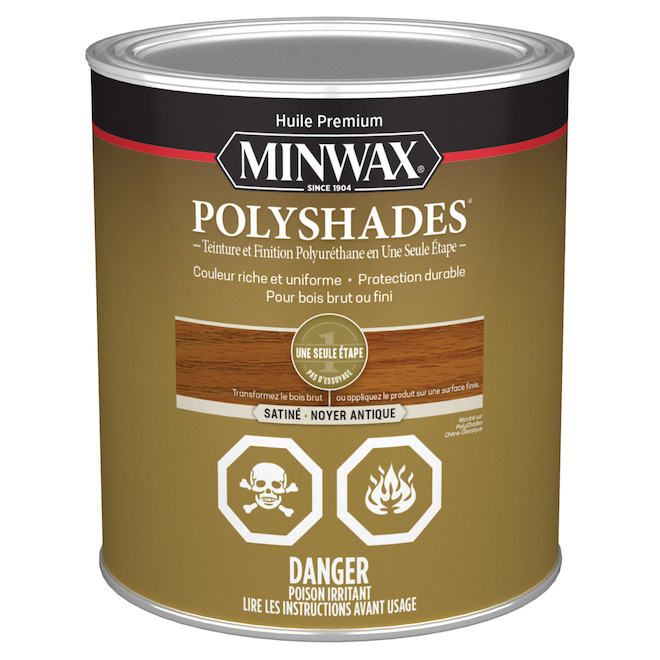 Teinture et vernis noyer antique Polyshades par Minwax, fini satiné, 946 ml