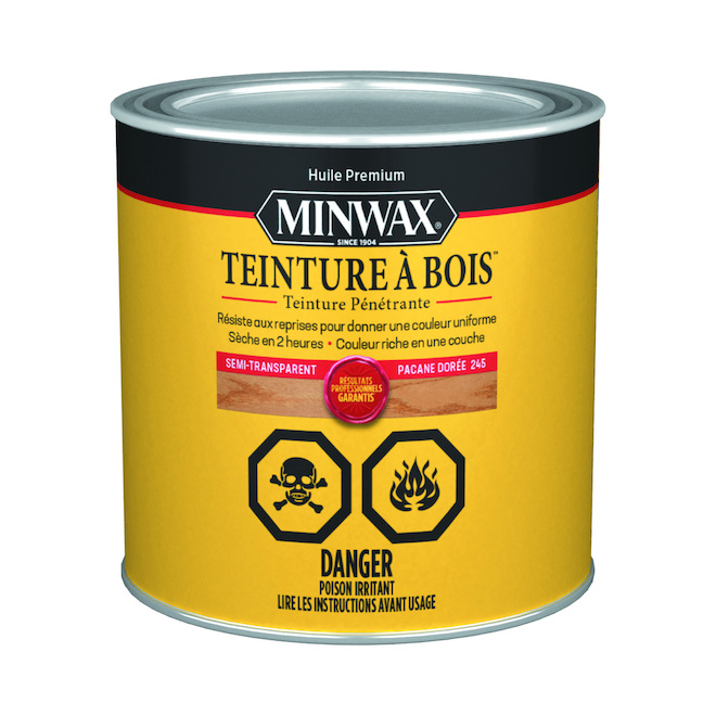 Teinture et scellant tout-en-un pour bois d'intérieur Minwax, à base d'huile, semi-transparent, pacanier doré, 236 ml