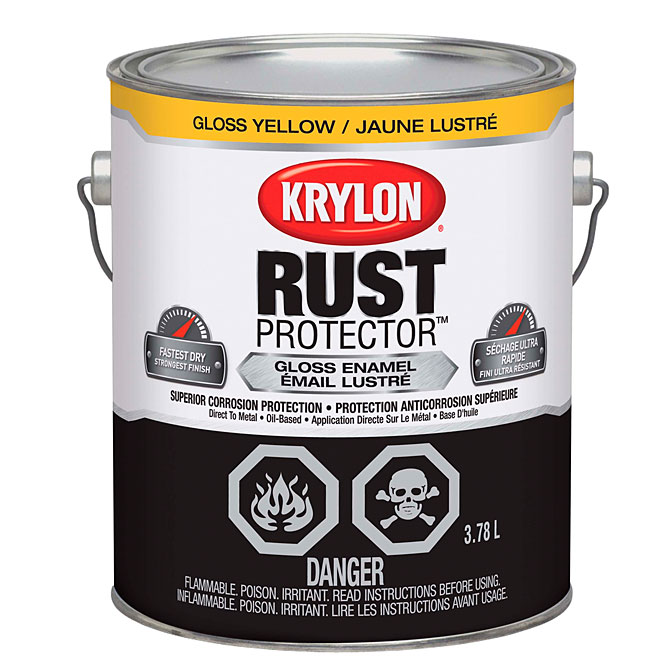 Peinture antirouille émaillée Rust Protector de Krylon, protection contre la corrosion, jaune lustré, 3,78 L