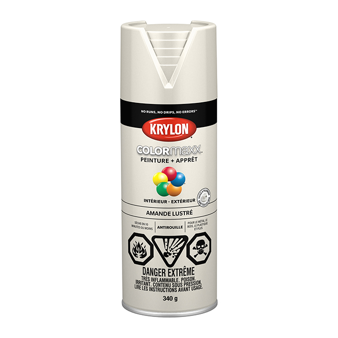 Peinture et apprêt en un à pulvériser Colormaxx de Krylon, à base d'acrylique, lustré, amande, 340 g