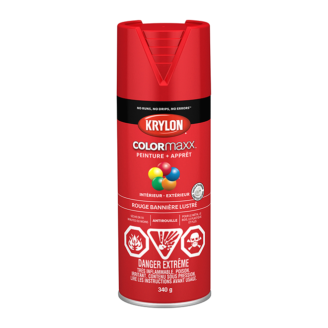 Peinture & apprêt, Krylon, int/ext, 340 g, lustré, rouge, bannière lustré