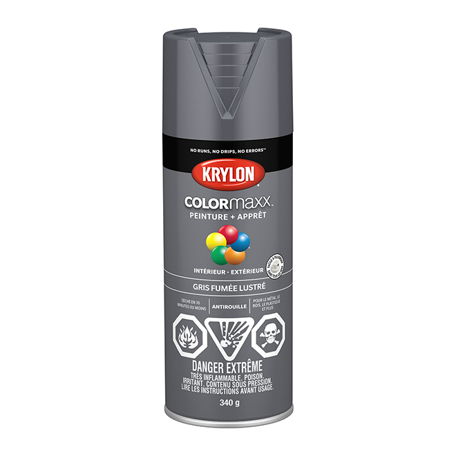 Peinture et apprêt tout-en-un COLORmaxx de Krylon, à pulvériser, lustré, gris fumé, 340 g