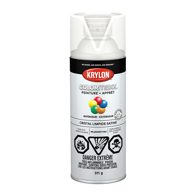 Peinture et apprêt tout-en-un COLORmaxx de Krylon, à pulvériser, satiné, cristal limpide, 340 g