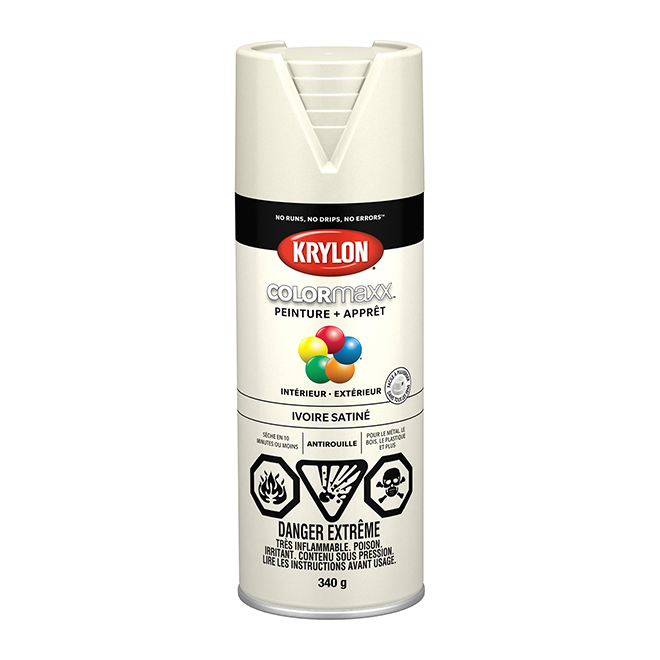 Peinture et apprêt tout-en-un COLORmaxx de Krylon, à pulvériser, satiné, ivoire, 340 g