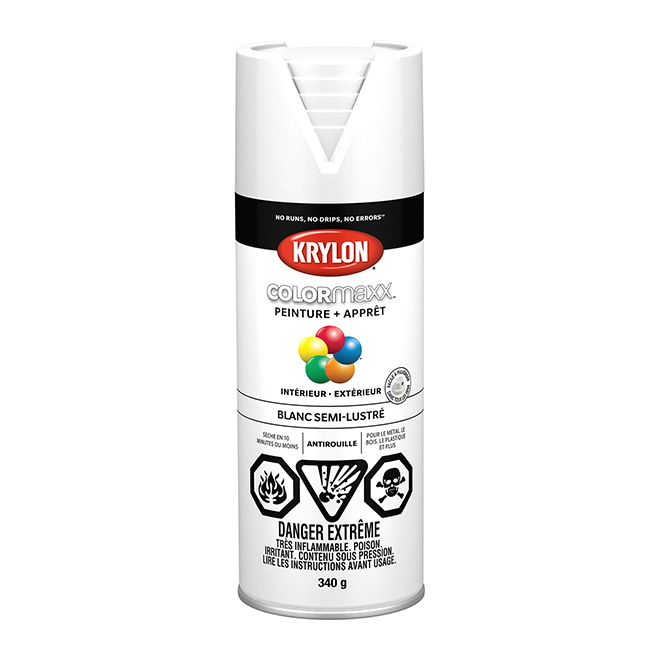 Peinture et apprêt tout-en-un COLORmaxx de Krylon, à pulvériser, semi-lustré, blanc, 340 g