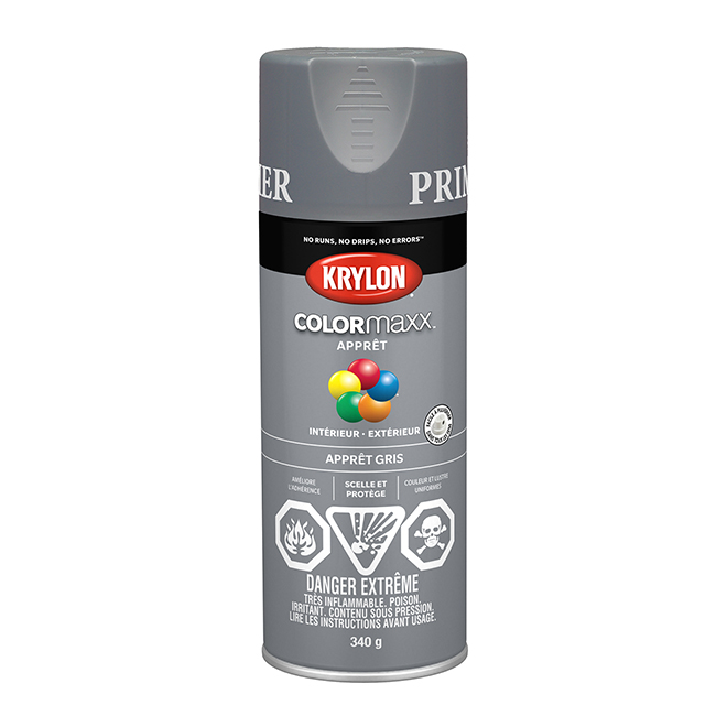 Peinture et apprêt Krylon Colormaxx, 340 g, gris apprêté