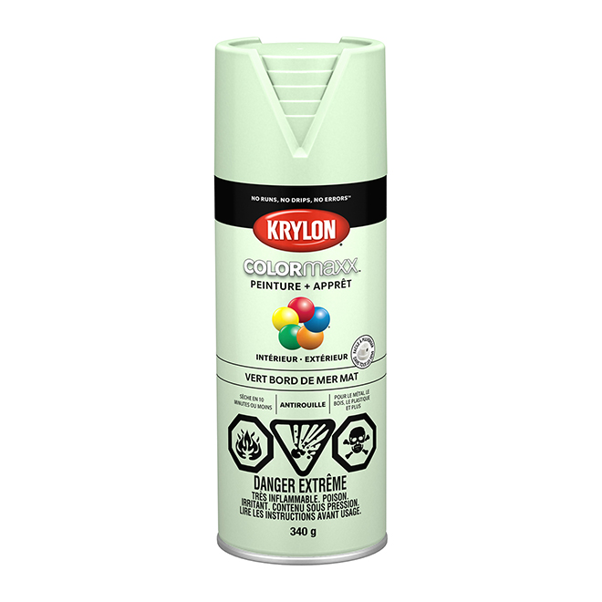 Peinture et apprêt en un à pulvériser Colormaxx de Krylon, à base d'acrylique, mat, vert bord de mer, 340 g