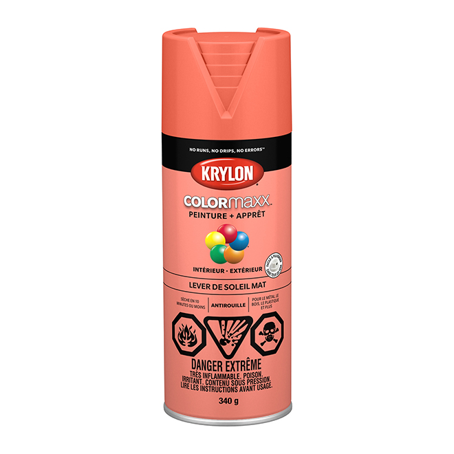 Peinture et apprêt en un à pulvériser Colormaxx de Krylon, à base d'acrylique, mat, lever de soleil, 340 g