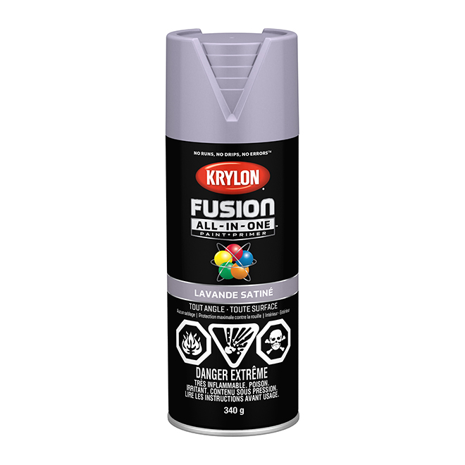 Peinture et apprêt en aérosol tout-en-un Fusion de Krylon, à base d'acrylique, lavande satiné, 340 g