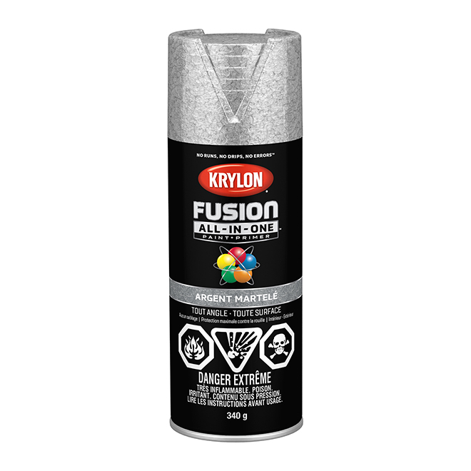 Peinture et apprêt tout-en-un COLORmaxx de Krylon, à pulvériser, à base d'acrylique, argent martelé, 340 g