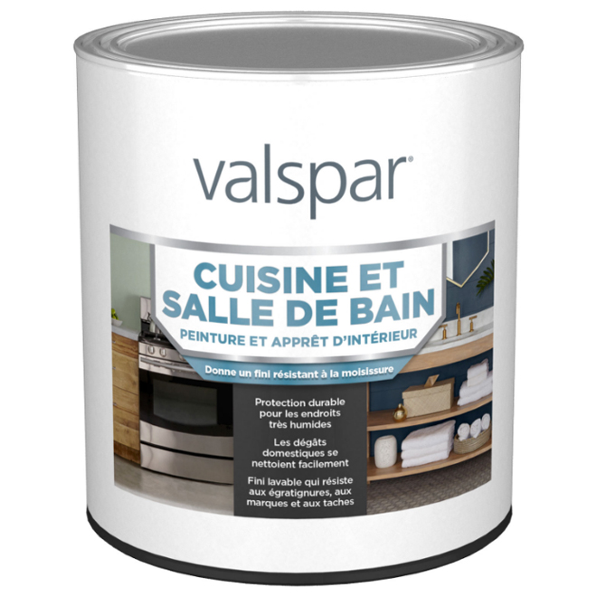 Peinture/apprêt Valspar Base A, satin, blanc, teintable, 946 ml