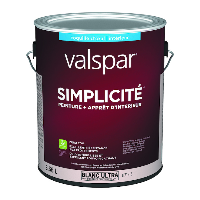 Peinture et apprêt Valspar Ultra blanc base A, coquille 3,66 l